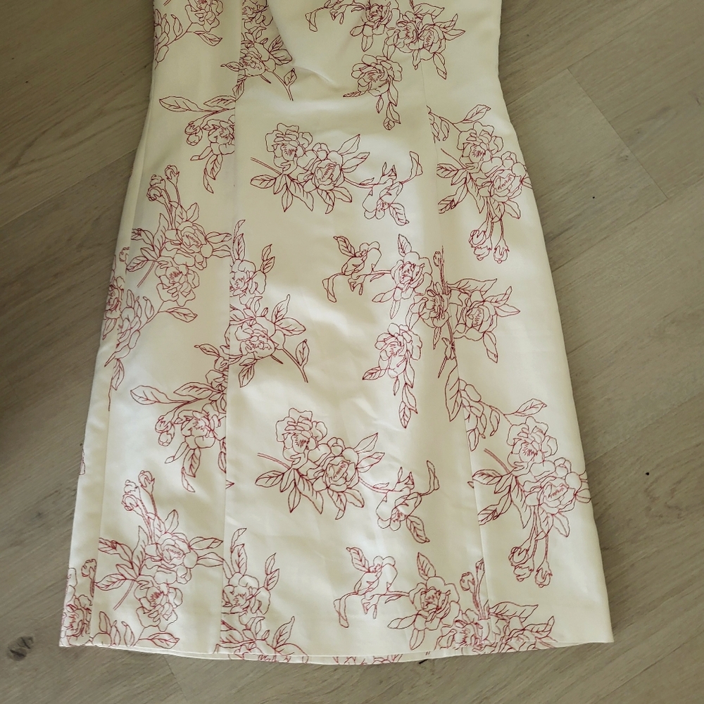 Ann Taylor dress Womens 6 Cream Red Stitched Flowers Sleeveless - Picture 6 of 16